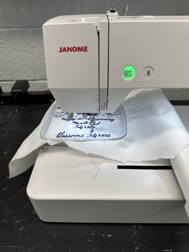 close-up of small embroidery machine