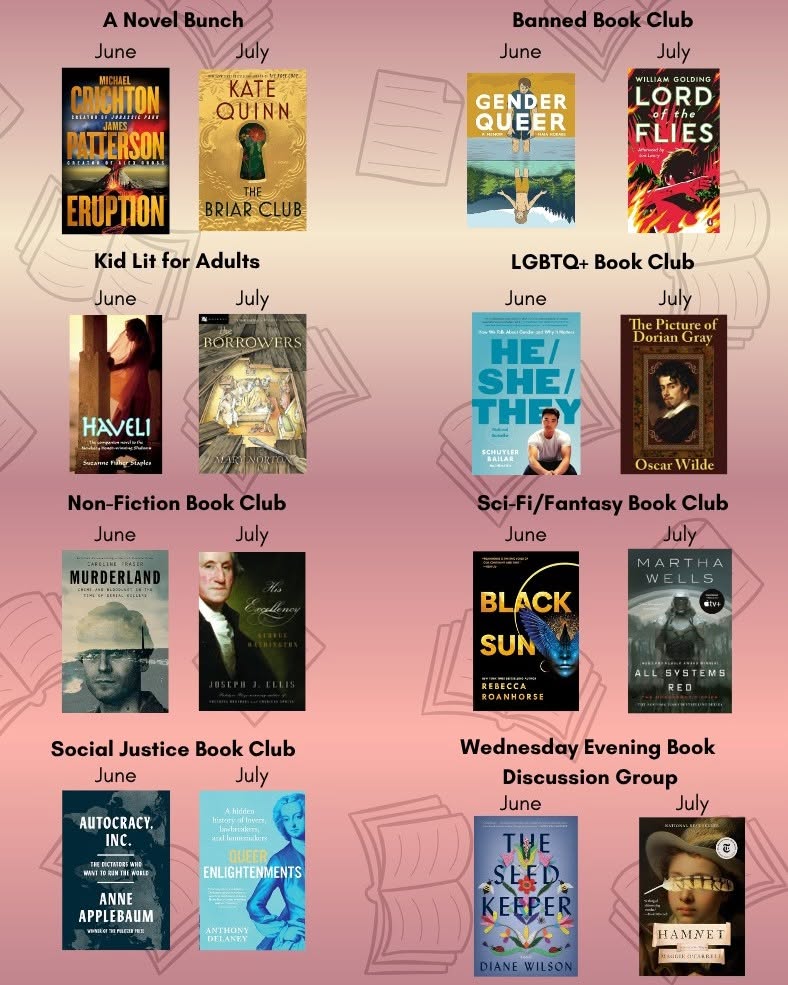 Book Club Selections for June and July 2026